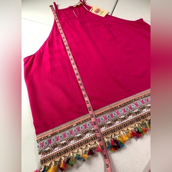 NWT Entro Giddy Up Glamour Hot Pink Fringe Boho Halter Top - Picture 6 of 13